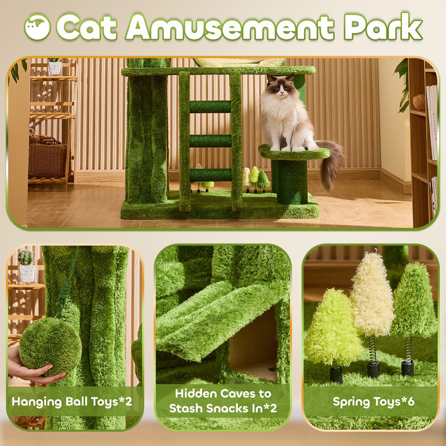 80.3" Deluxe Lotus Cat Tree for Indoor Adult Cats with 2 Hidden Cat Feeding Holes, Ladder, Double-Sided Pad House, 2 Sisal Scratching Posts