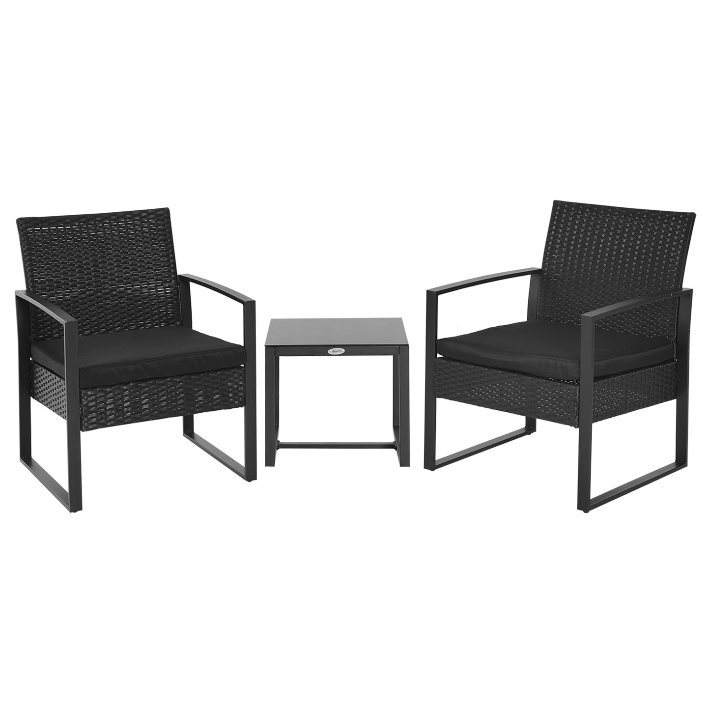 Polyrattan garden set, balcony furniture set with cushions, black, weatherproof, contemporary style, for patio and garden