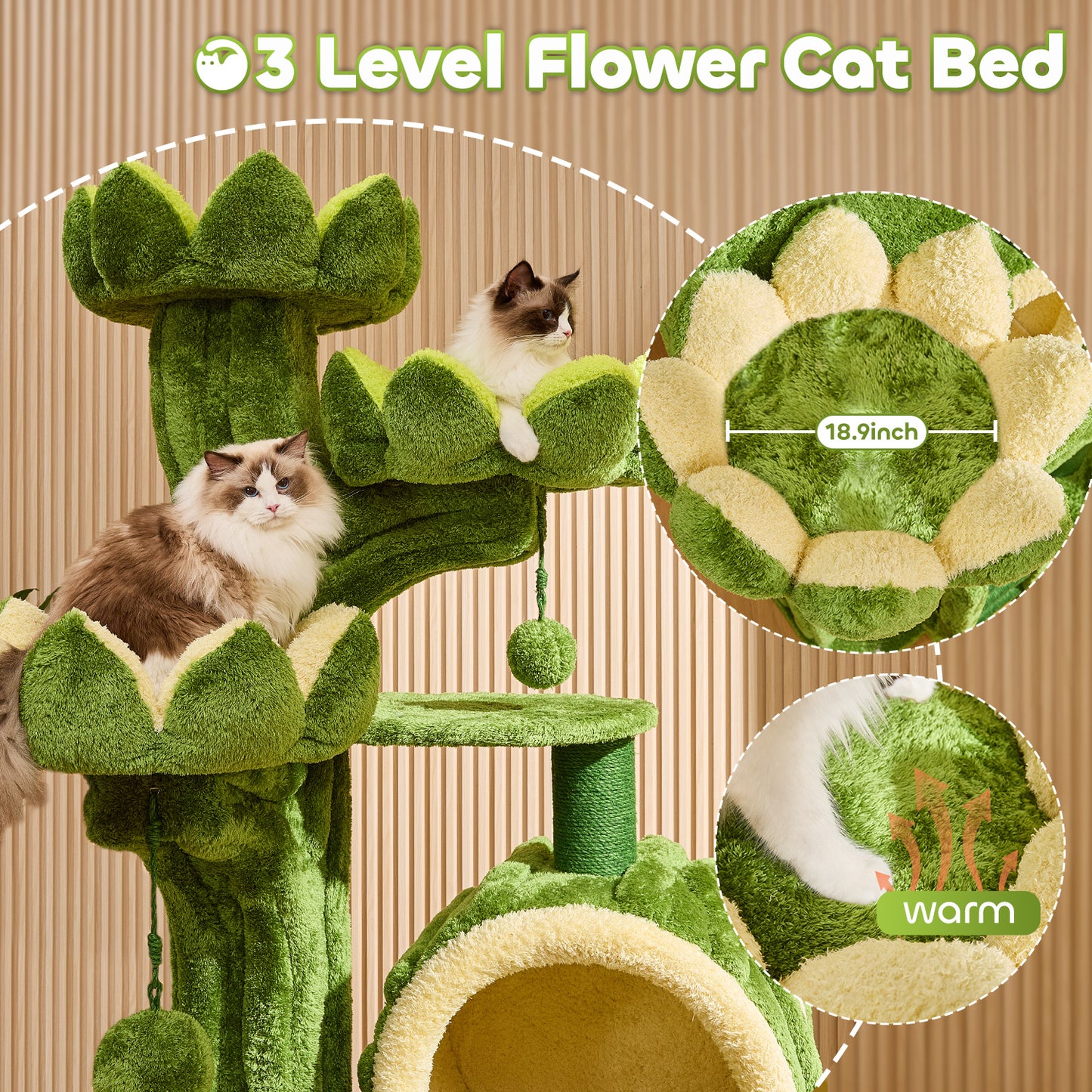 80.3" Deluxe Lotus Cat Tree for Indoor Adult Cats with 2 Hidden Cat Feeding Holes, Ladder, Double-Sided Pad House, 2 Sisal Scratching Posts