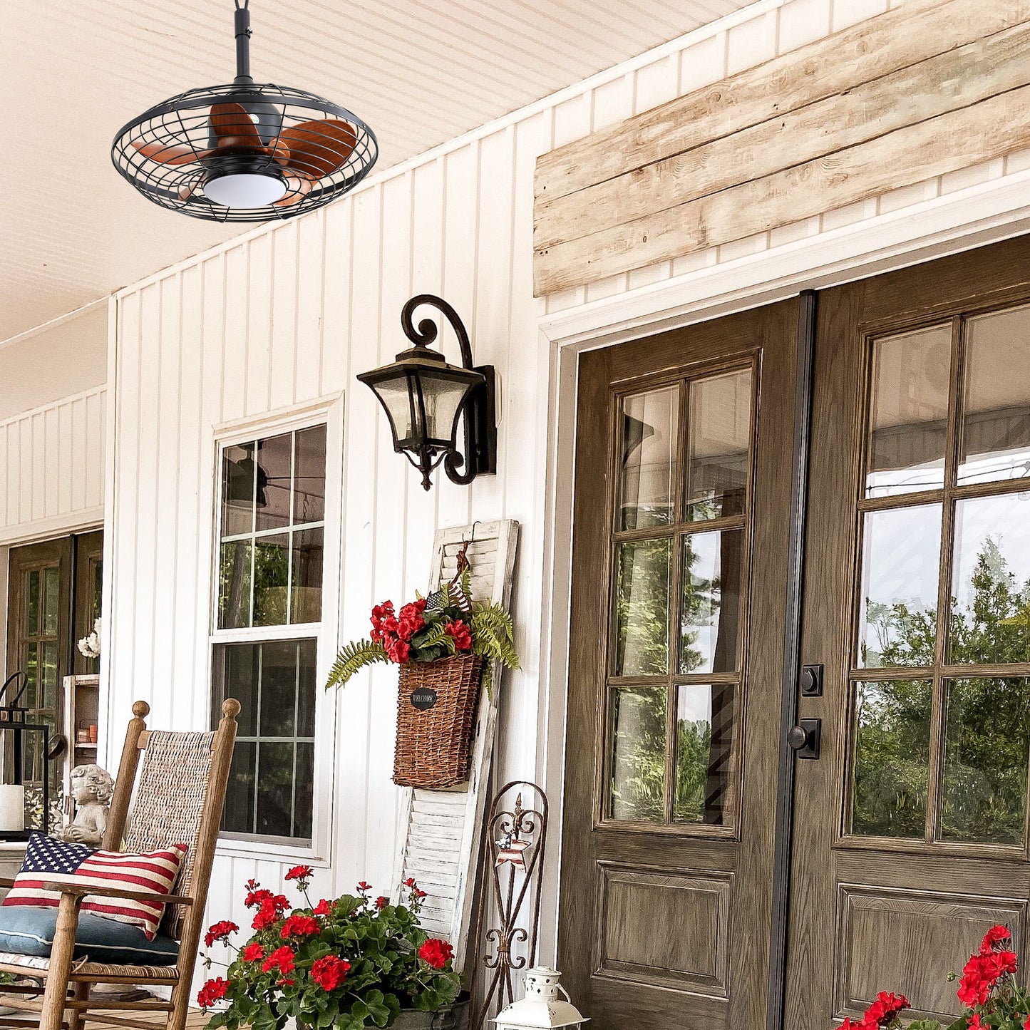 20 Inch Downrod Mount Ceiling Fan with LED 18W 3CCT, 5 ABS Blades, DC Motor for Outdoor Patios & Pergolas