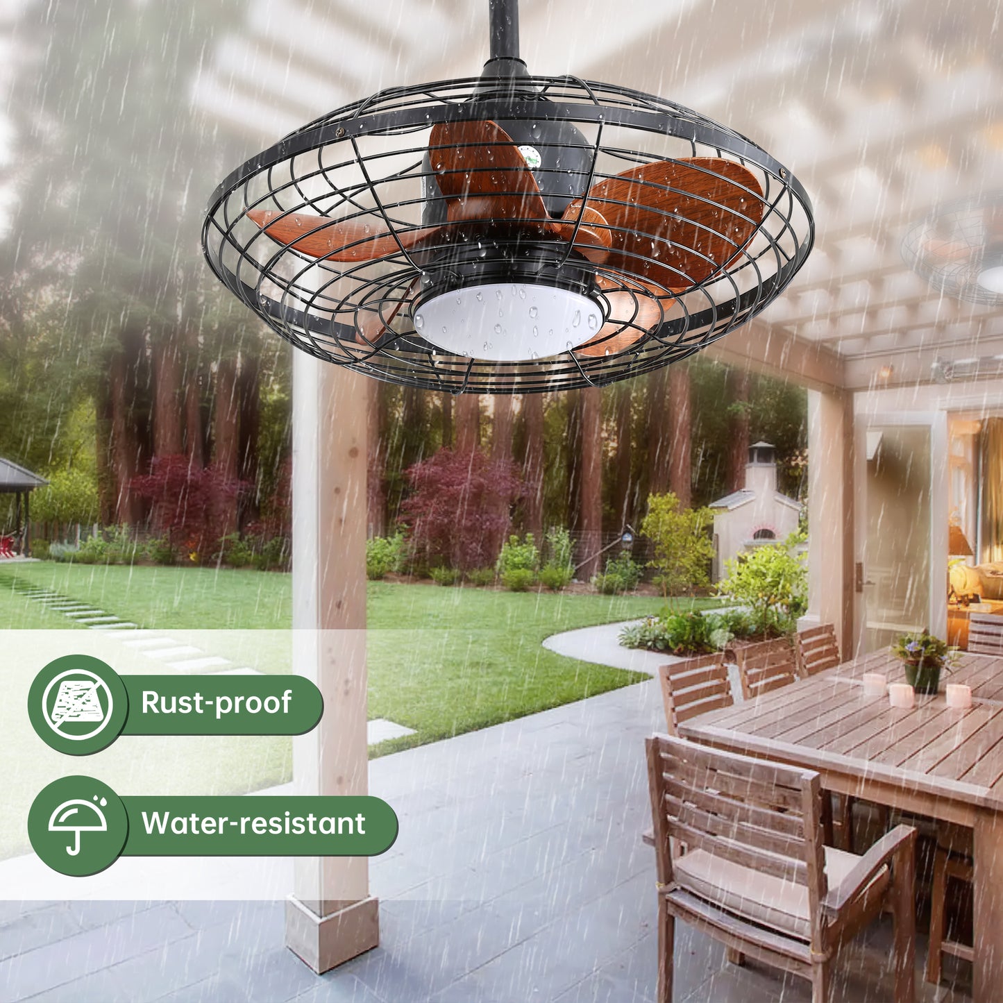 20 Inch Downrod Mount Ceiling Fan with LED 18W 3CCT, 5 ABS Blades, DC Motor for Outdoor Patios & Pergolas