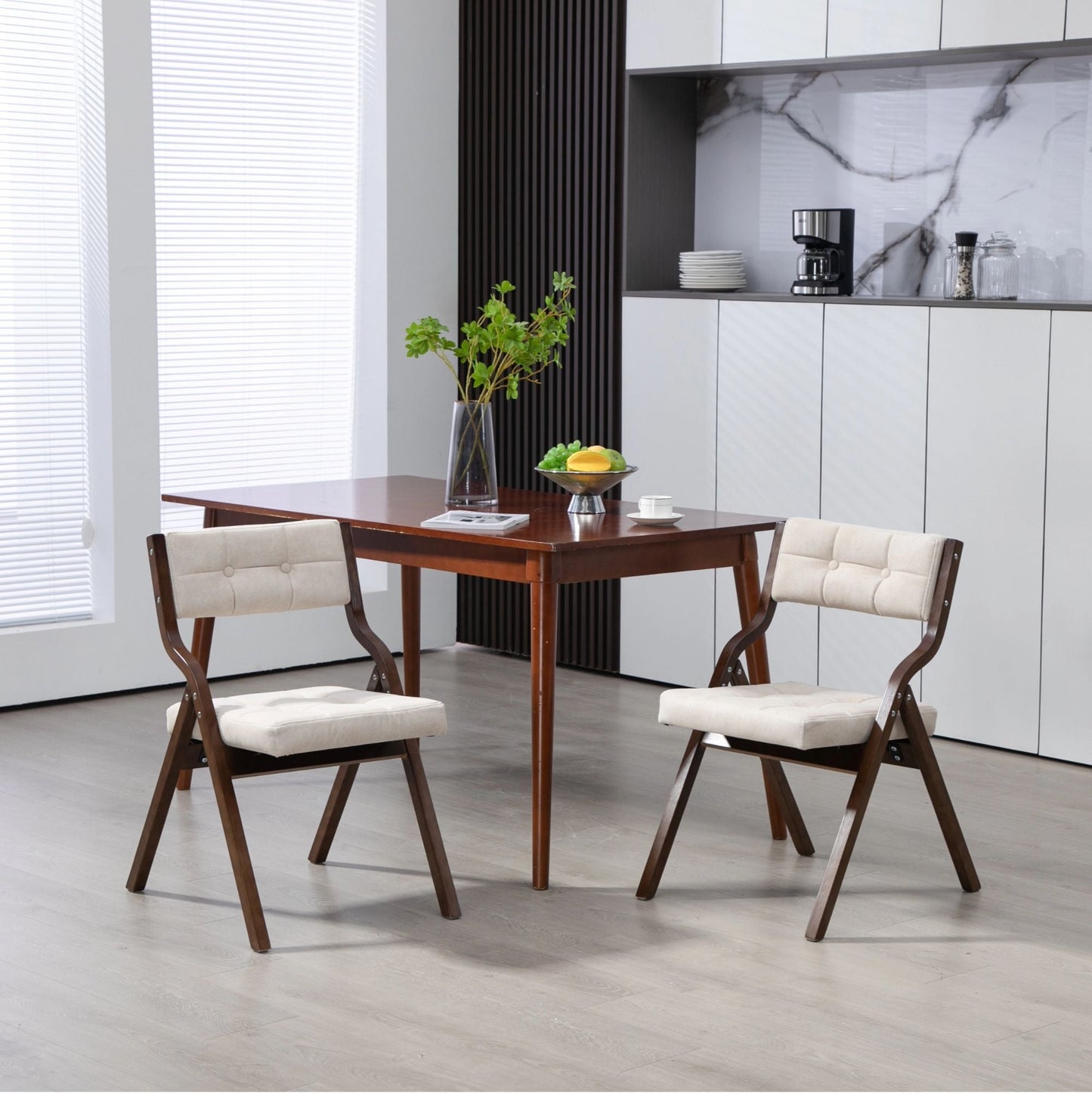 Folding Chairs with Cushion - Wooden Padded Chairs 2 Pack, Portable Dining Chairs for Kitchen, Office, Wedding, Party