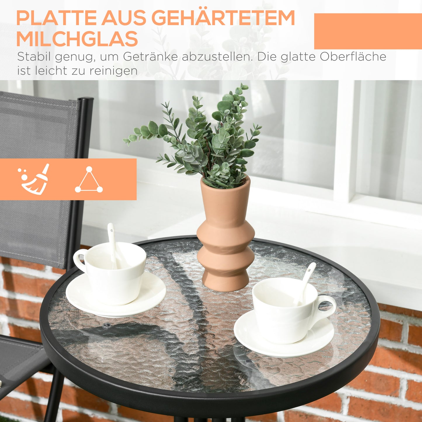 Garden furniture set for 2 people, with 1 table and 2 folding chairs, garden furniture made of grey steel
