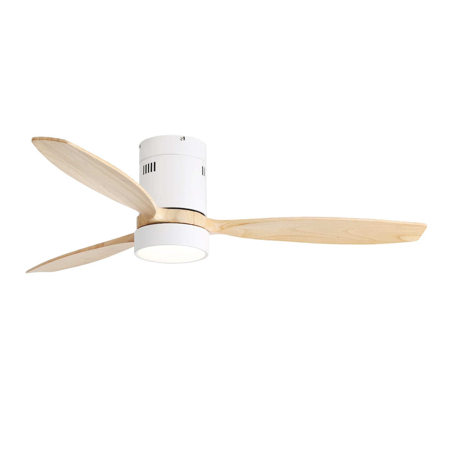 52" Flush Mount Ceiling Fan with DC Motor, 3 Solid Wood Blades, Noiseless Reversible Motor, Remote Control & Light