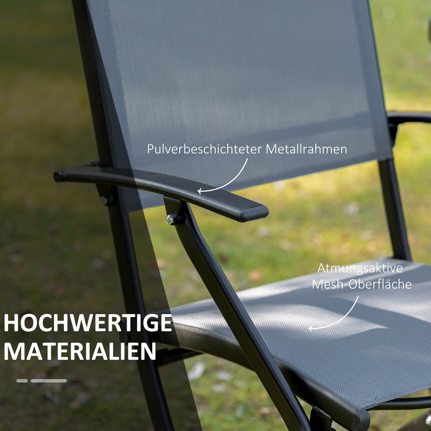 Folding balcony set with table and 2 chairs, made of black and grey metal mesh, suitable for gardens and terraces