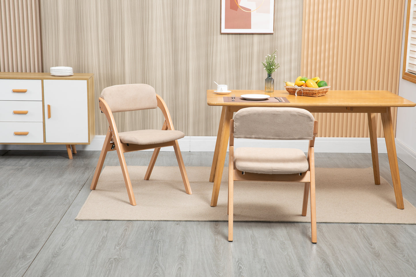 Wooden Stackable Folding Chairs with Padded Seats & Removable Covers - 2 Pack for Kitchen, Office, Wedding, Party, Picnic