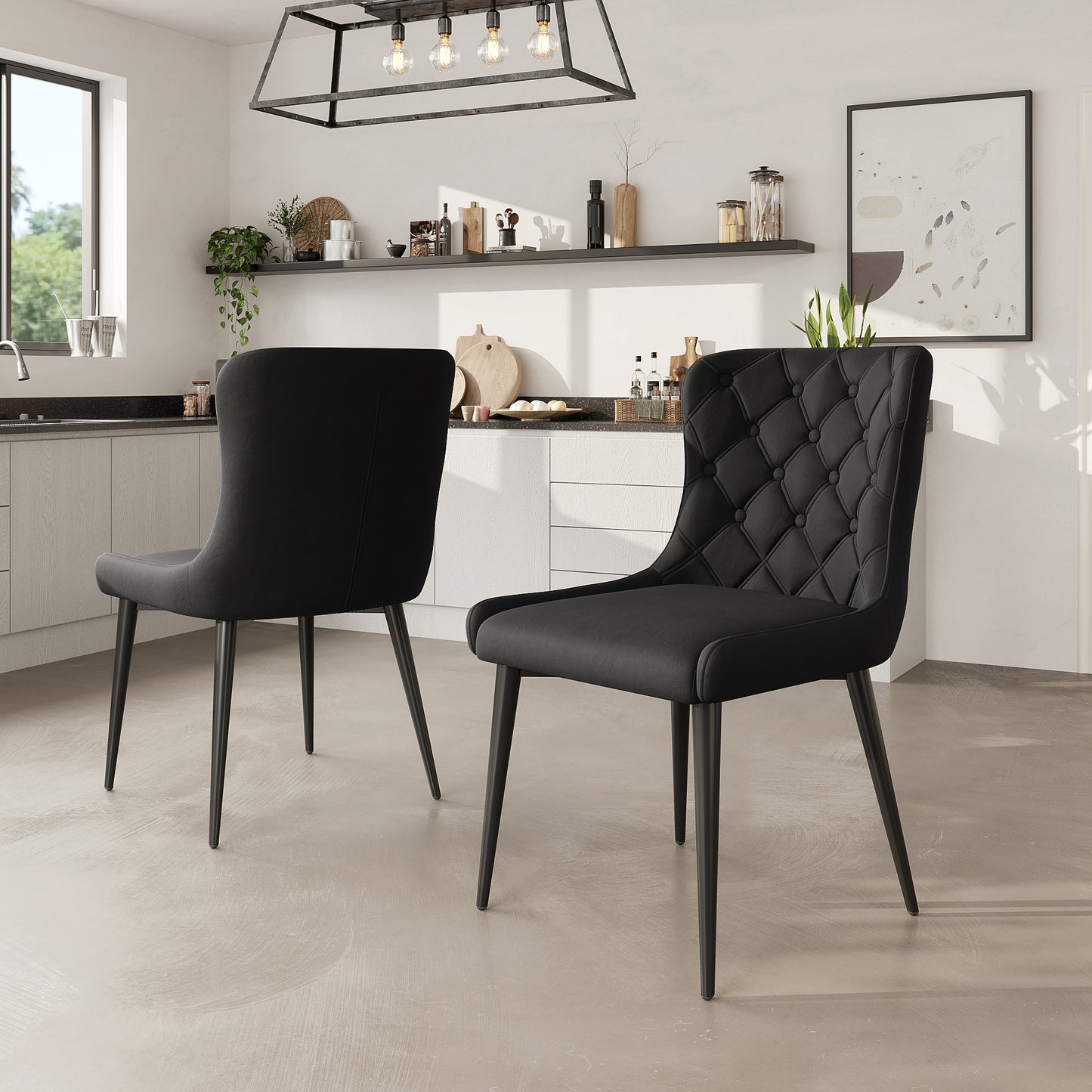 Black Velvet Dining Chairs-Upholstered, Metal Iron, Ergonomic, Set of 2