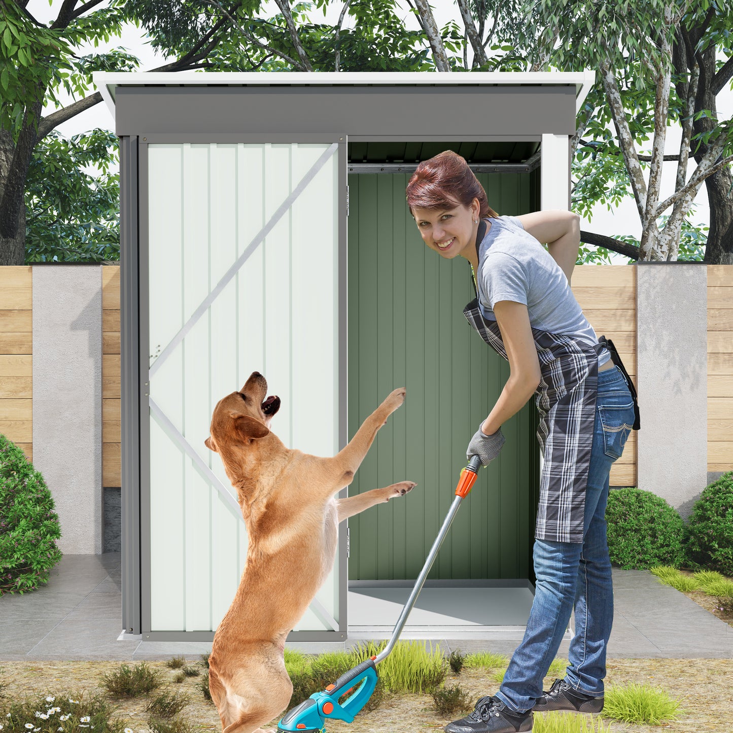 Gray Large Metal Tool Shed with Sloping Roof, Lockable Door, 155x86x180cm for Garden, Terrace & Lawn