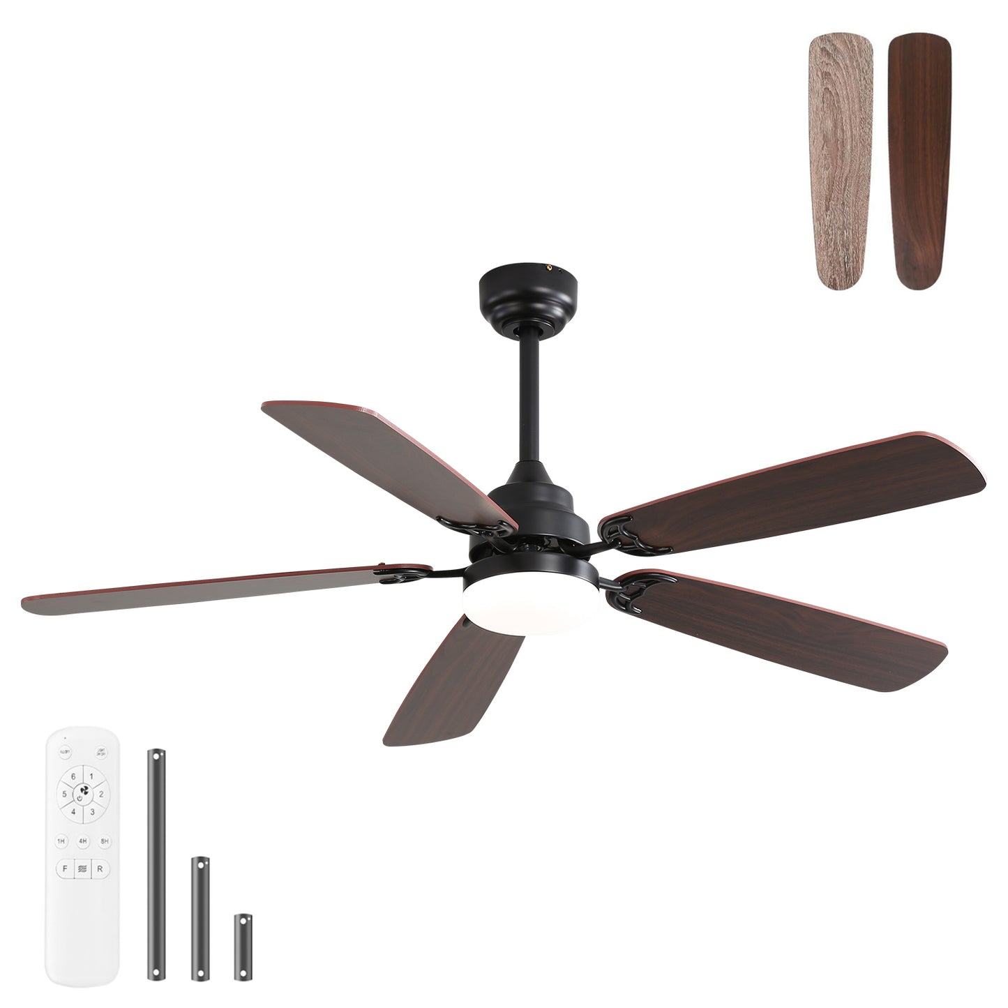 52" Classics Ceiling Fan with Dimmable LED Light, 6-Speed Wind, 5 Blades, Remote Control & DC Motor