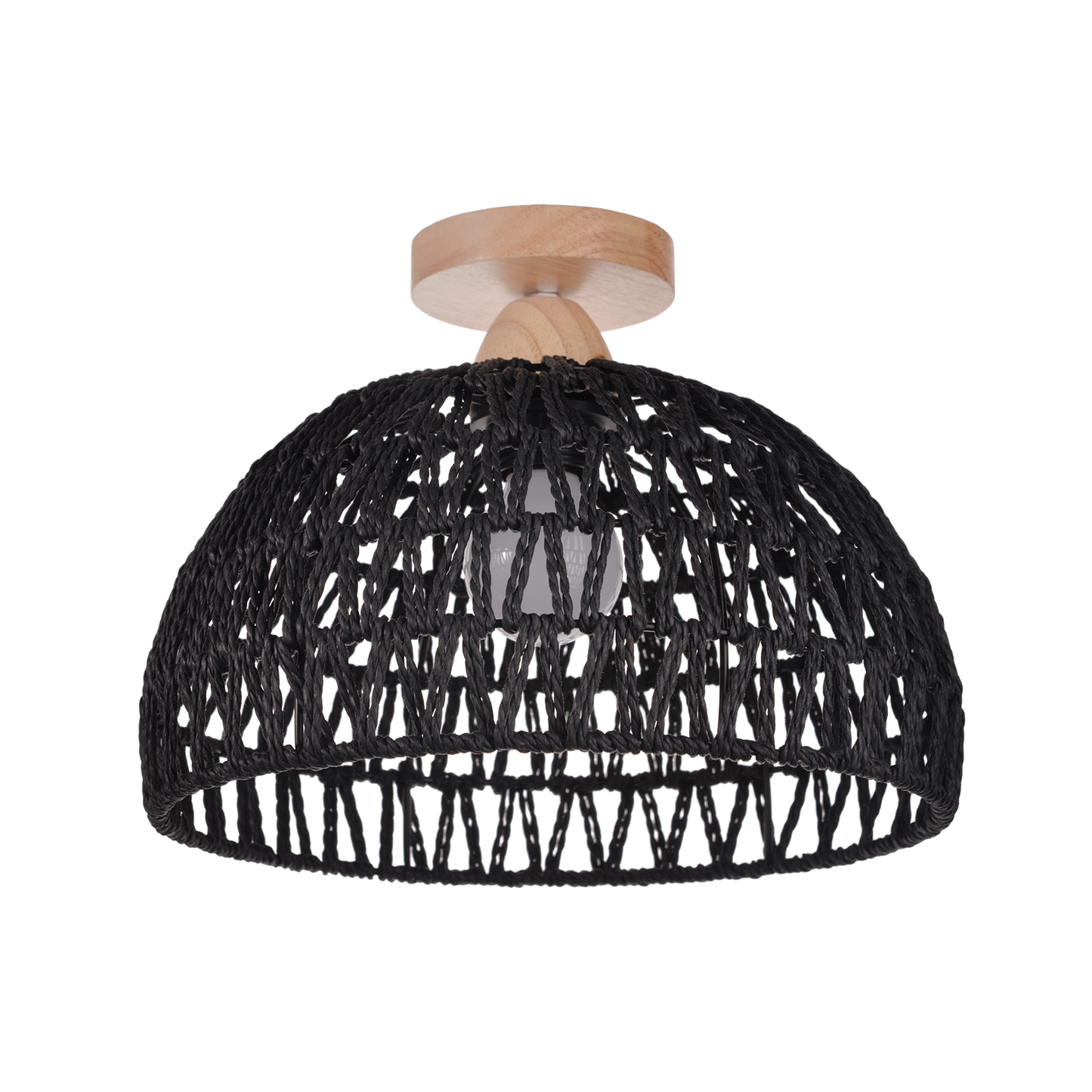 (Q)Black Hemp Rope Rattan Ceiling Light,Bohemian Style Rattan Ceiling Light,Suitable for Kitchen Islands,Corridors,Living Rooms,Bedrooms