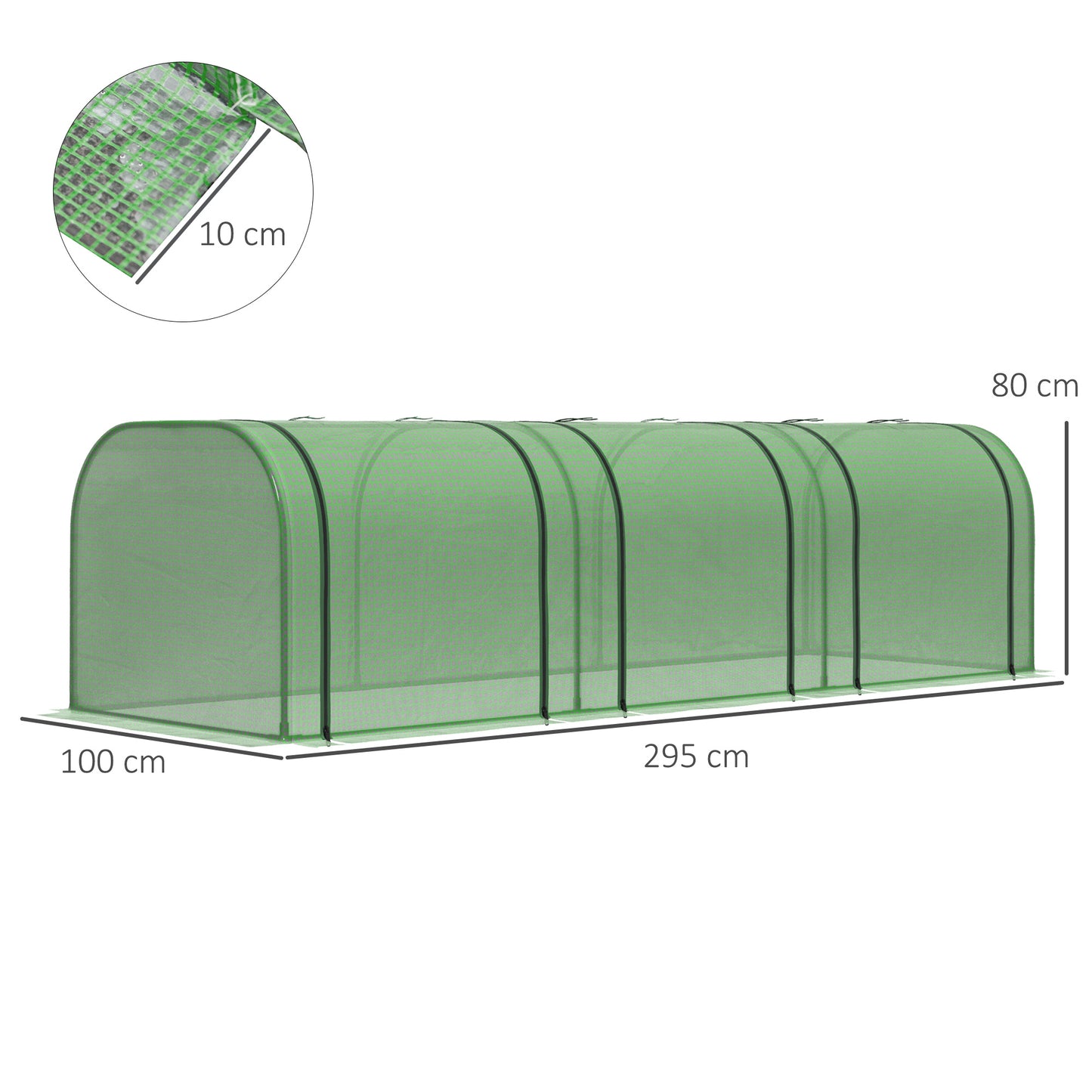 Plastic greenhouse with door 295x100x80 cm, plant house for plant cultivation made of steel & PE, green