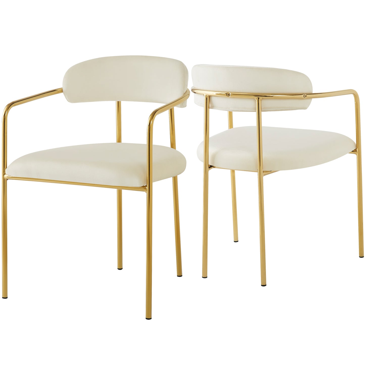 Modern Velvet Dining Chairs (2 Pieces) with Gold Plated Iron Legs, Ergonomic Design, Luxury Ring Frame