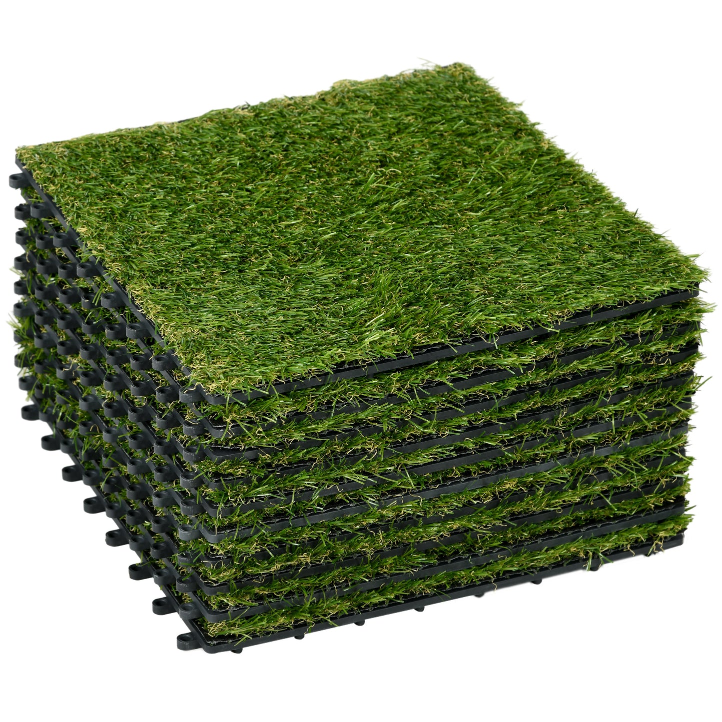 Artificial grass 10 pieces lawn carpet 30 x 30 cm 25 mm dark green for balcony garden, durable & easy to care, artificial lawn made of plastic