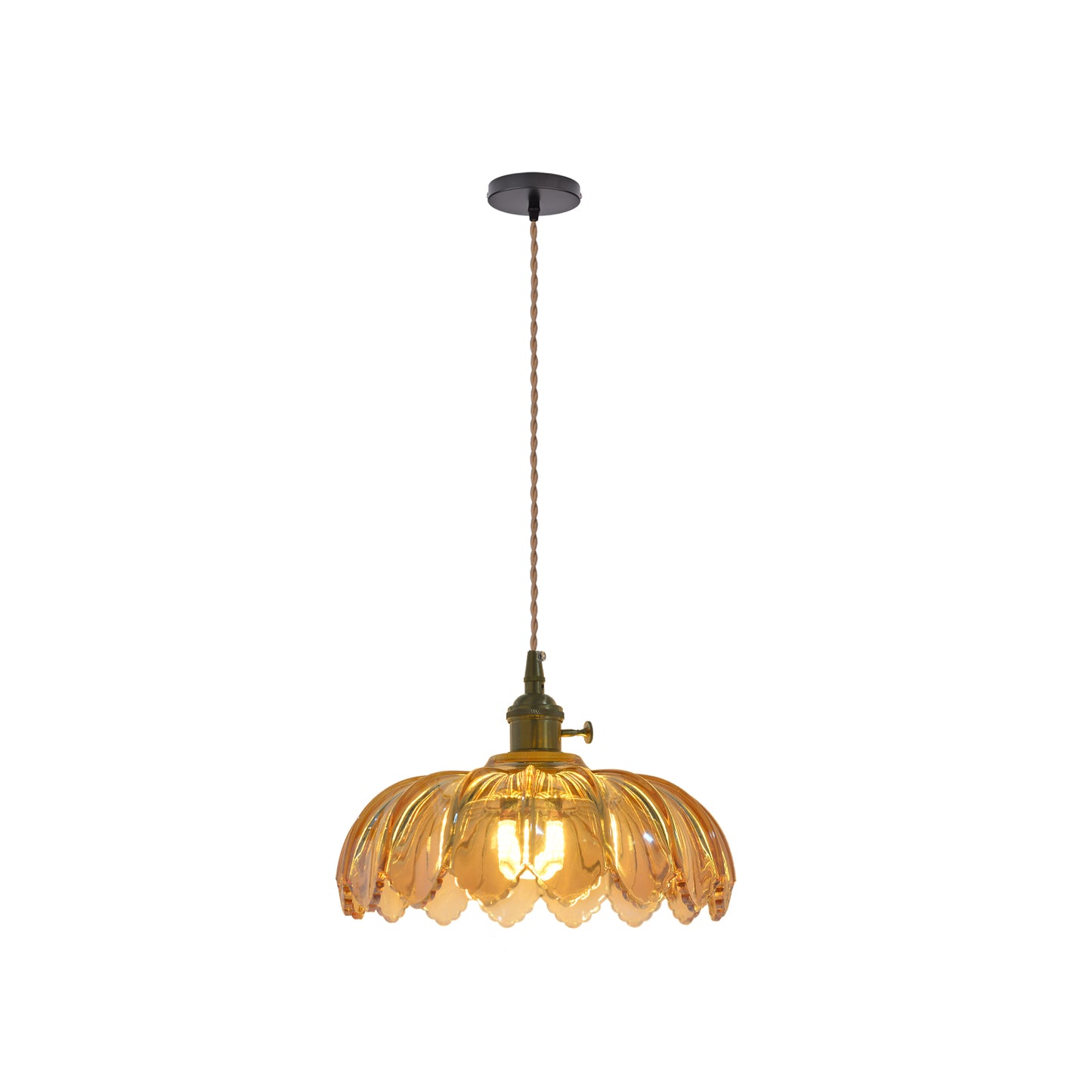 (M)Glass Tawny Pendant Light Fixture Rope Cord 1 Light Hanging Chandelier For Living Room