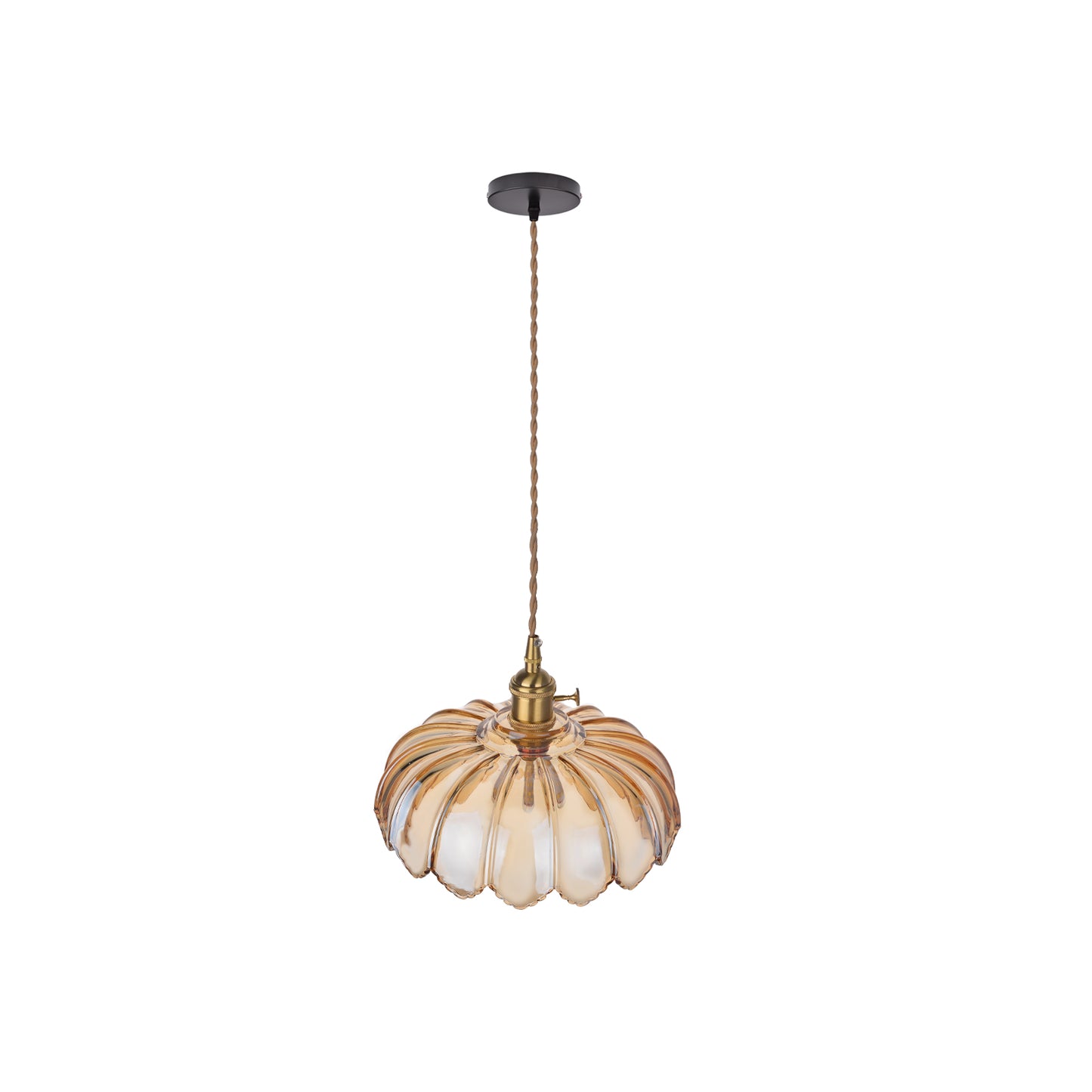 (M)Glass Tawny Pendant Light Fixture Rope Cord 1 Light Hanging Chandelier For Living Room