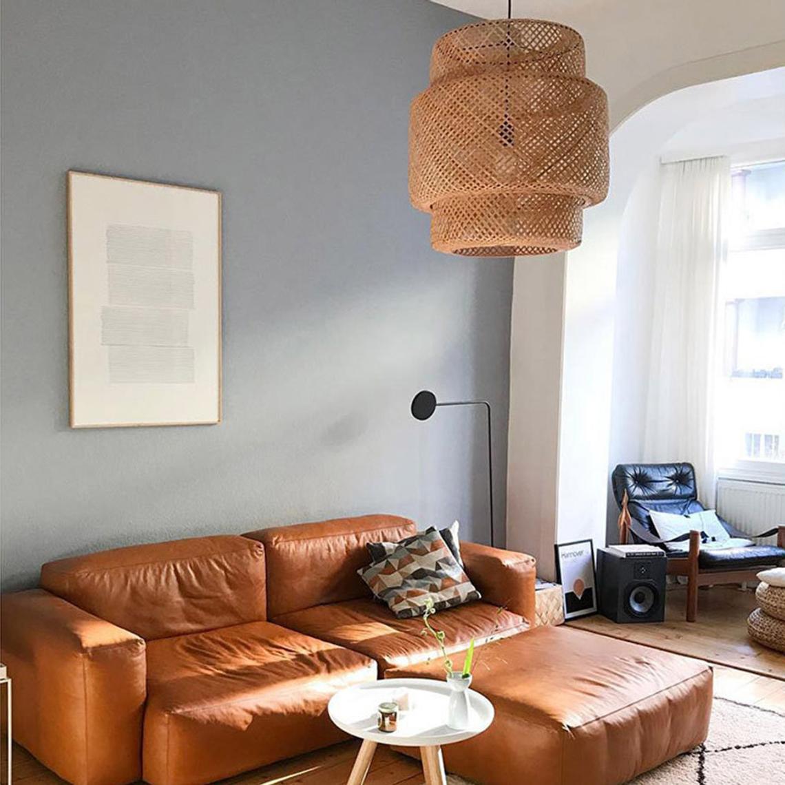 (M)Bamboo Pendant Lighting Drum Handmade Lampshade Fixture for Living Room