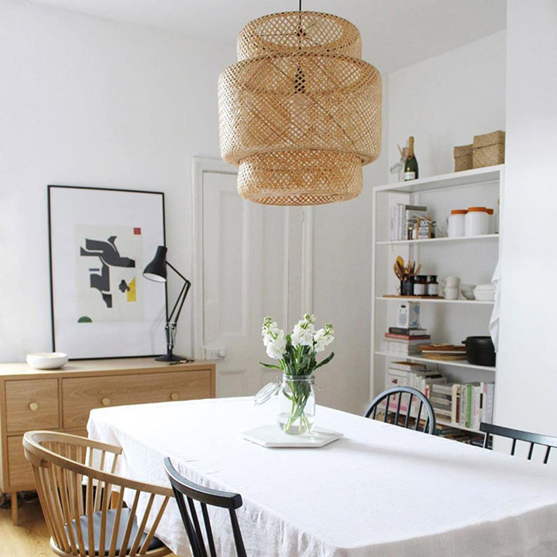 (M)Bamboo Pendant Lighting Drum Handmade Lampshade Fixture for Living Room