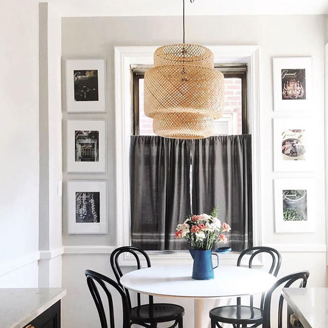 (M)Bamboo Pendant Lighting Drum Handmade Lampshade Fixture for Living Room