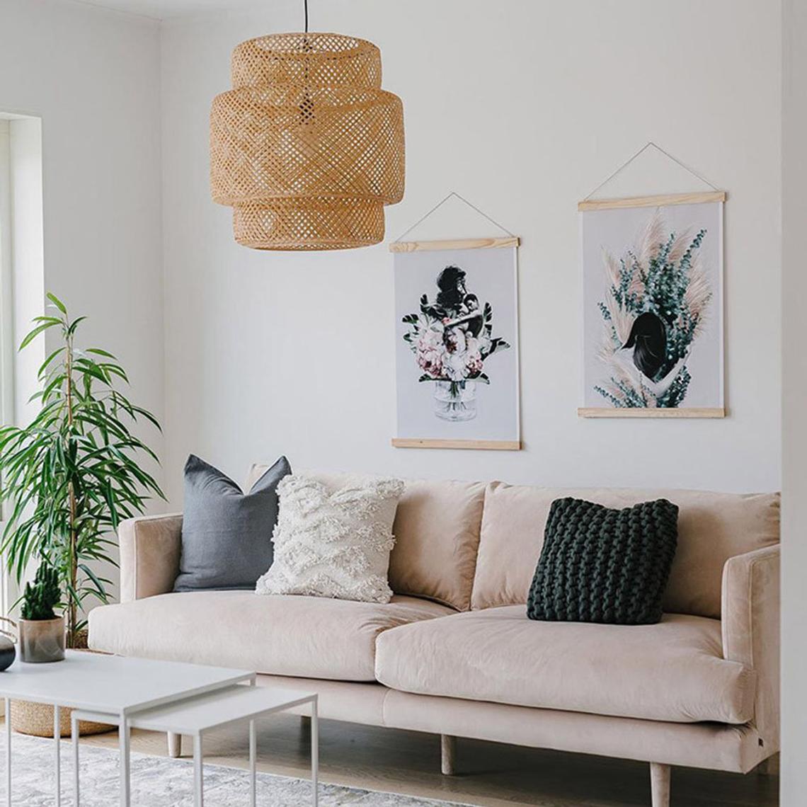 (M)Bamboo Pendant Lighting Drum Handmade Lampshade Fixture for Living Room