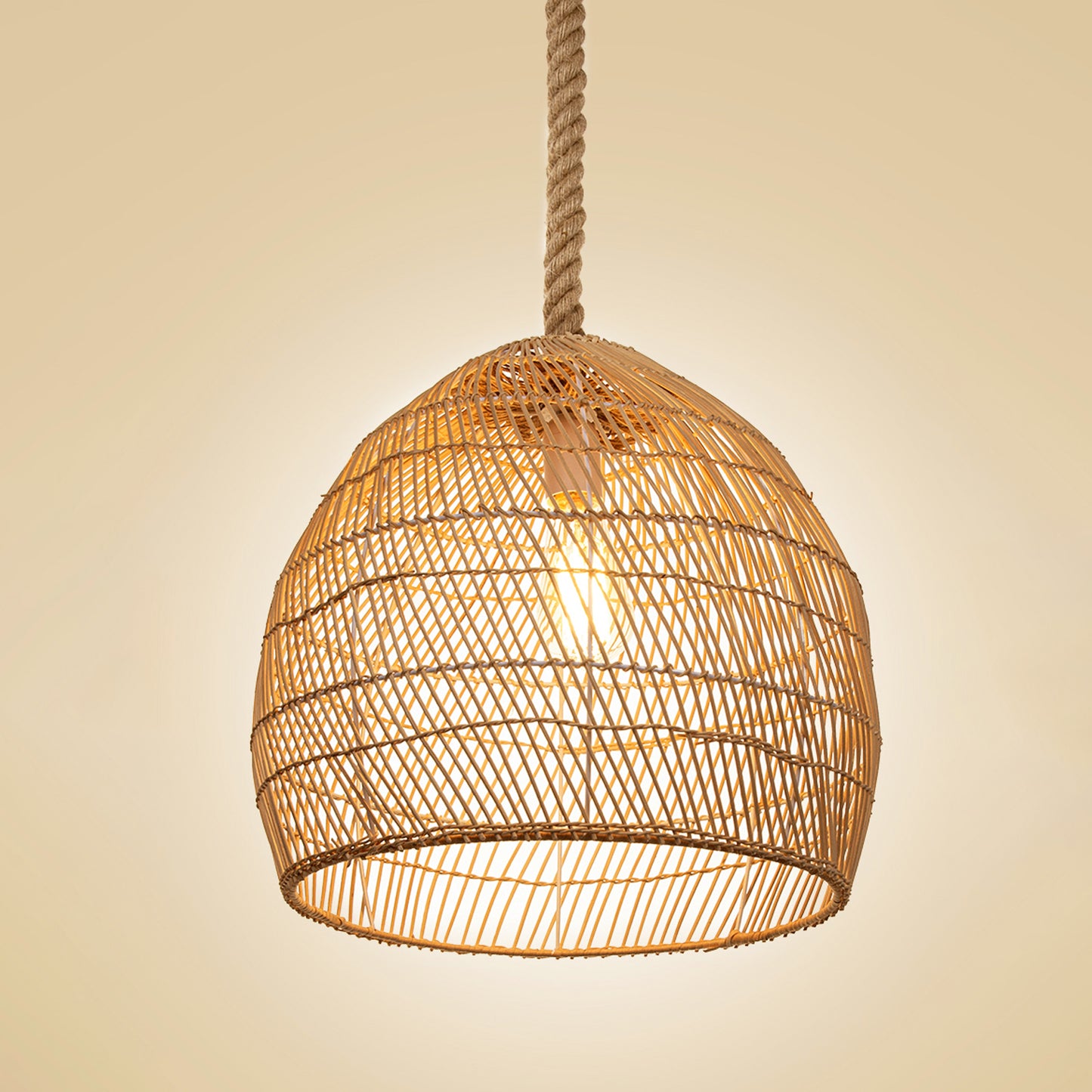 (M) Rope Rattan Pendant Lighting Fixture Natural Hardwired for Kitchen Island