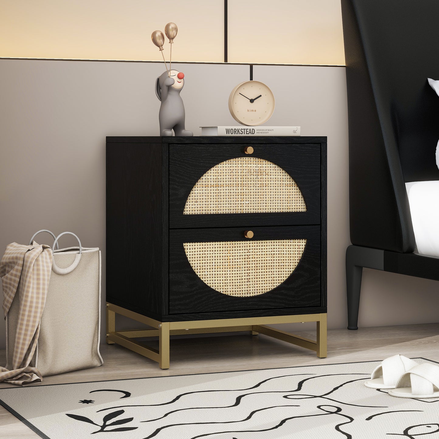 Stylish Bedside Table-Two Drawers, Semi-Circular Symmetry, Customizable Design