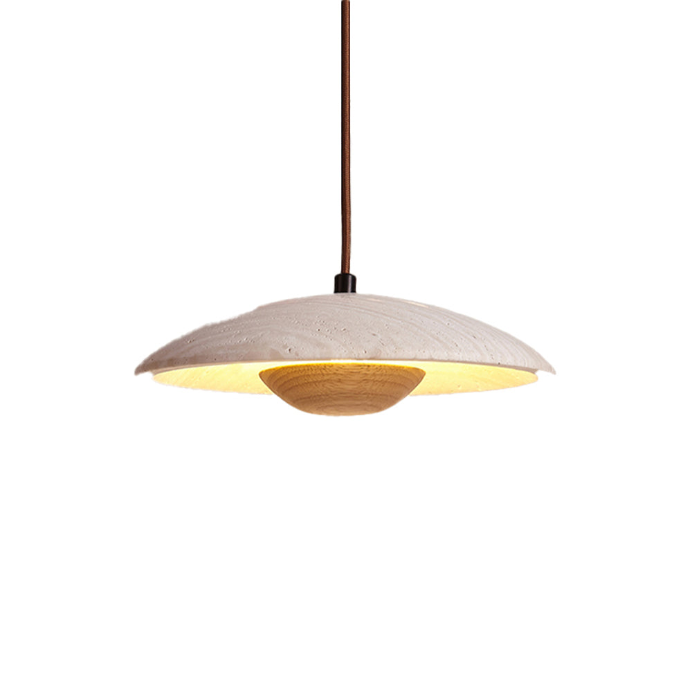 (Z)The Simple Flying Saucer Pendant Lamp with the Interweaving of Log Color and Stone, Illuminating the Modern Space