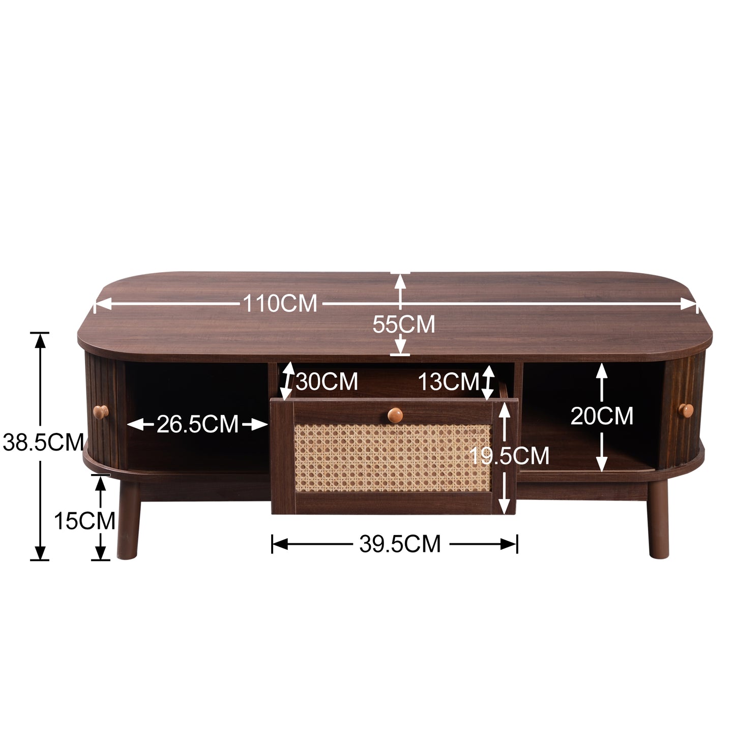 Country-Style Rattan Coffee Table with Storage and Solid Wood Slats