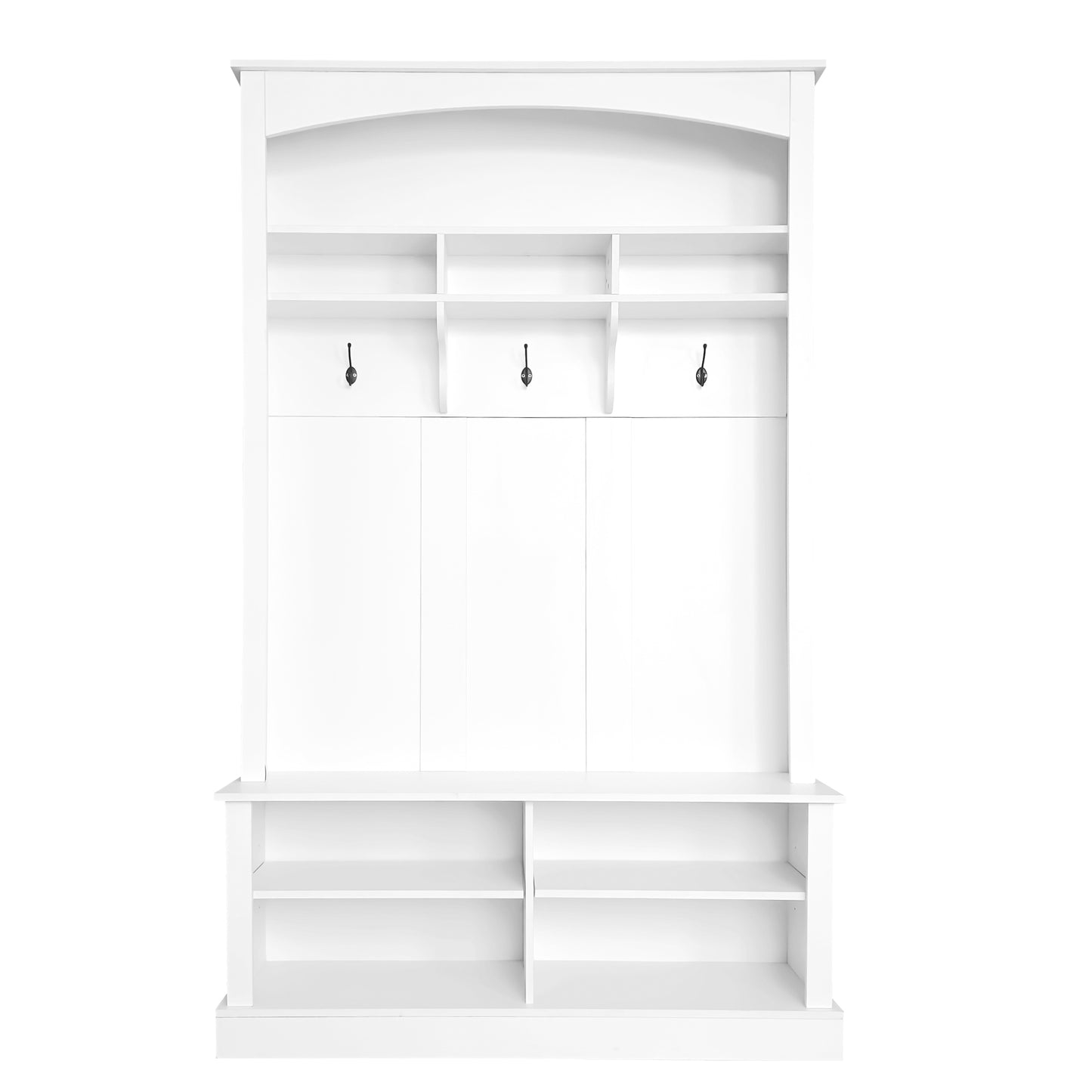 White Multifunctional Hallway Storage Cabinet with Bench and Shoe Rack, Open Storage