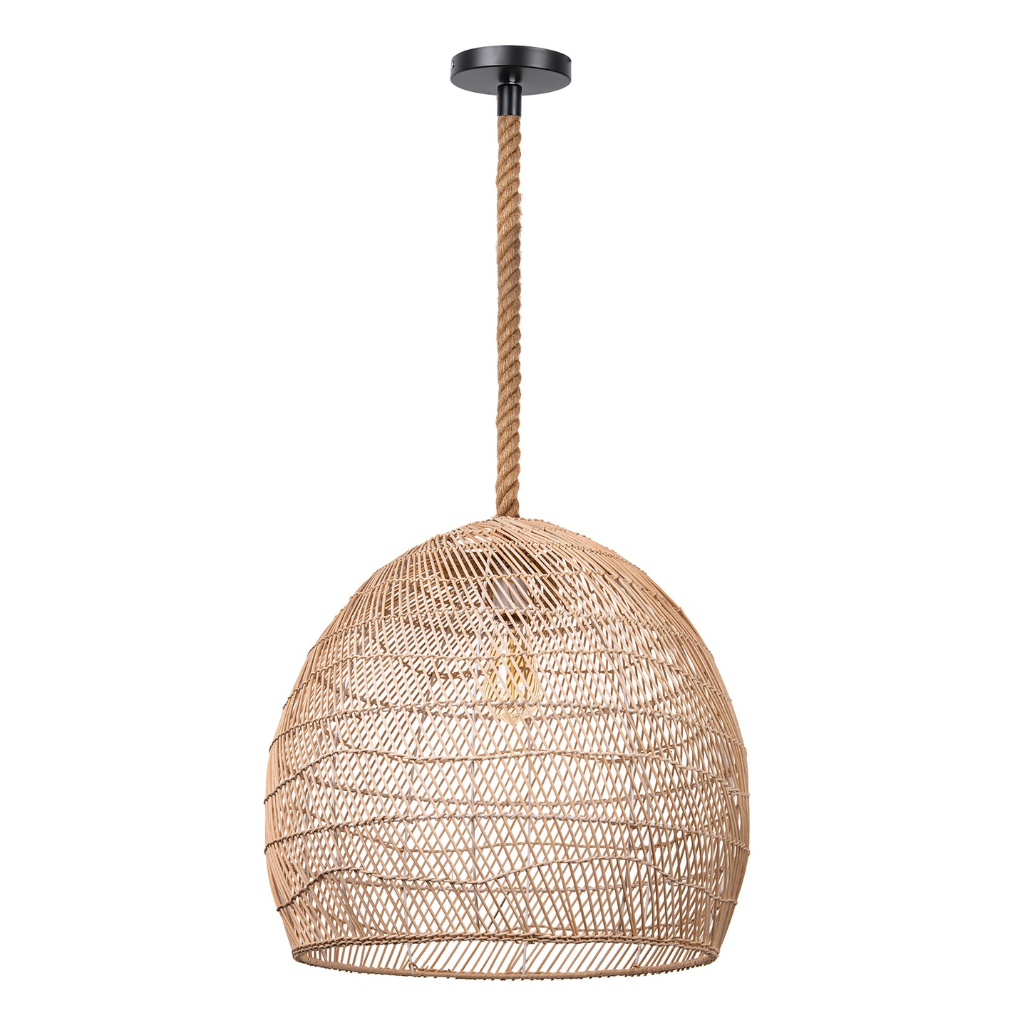 (M) Rope Rattan Pendant Lighting Fixture Natural Hardwired for Kitchen Island