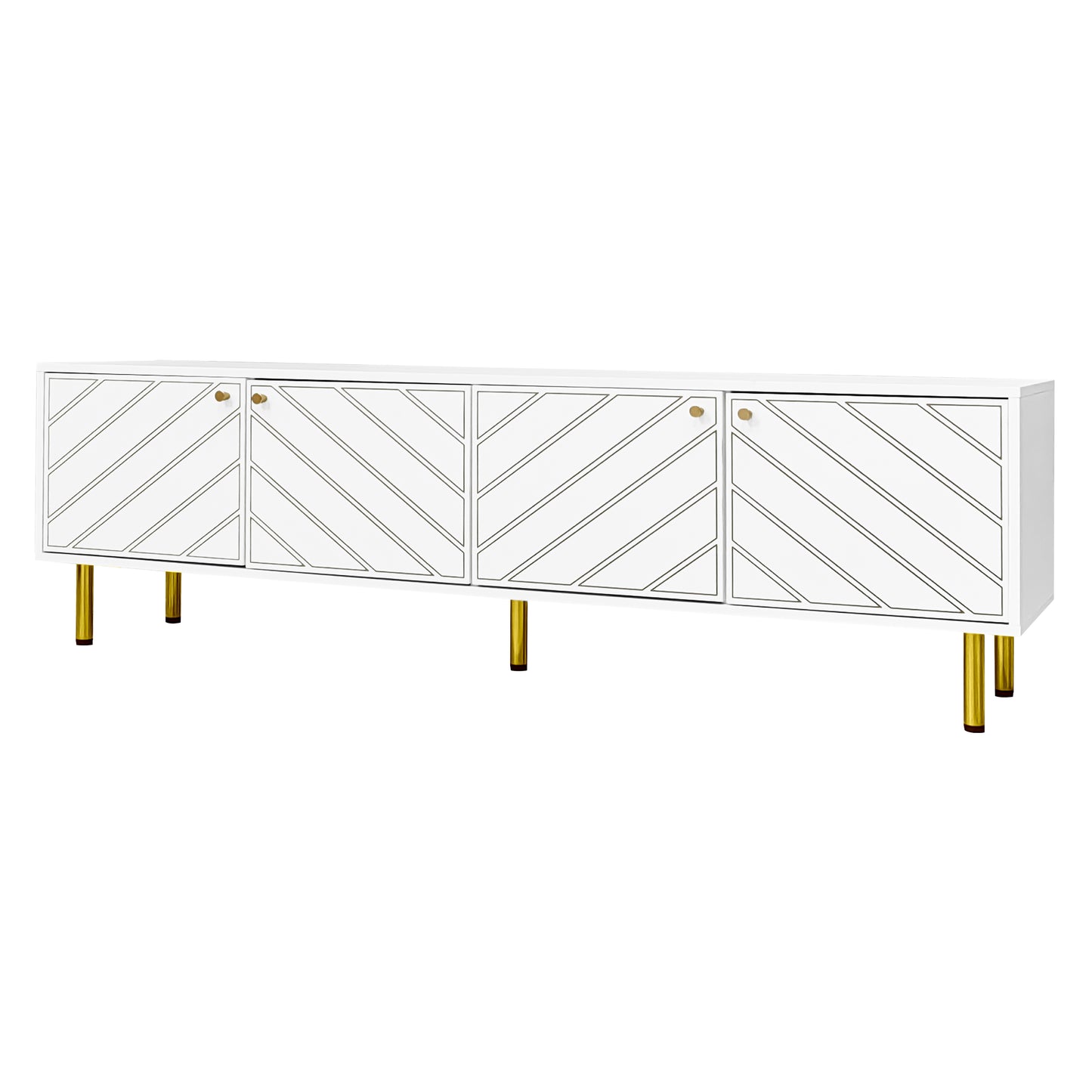 Elegant White 4-Door TV Cabinet with Gold Hardware for Versatile Interiors