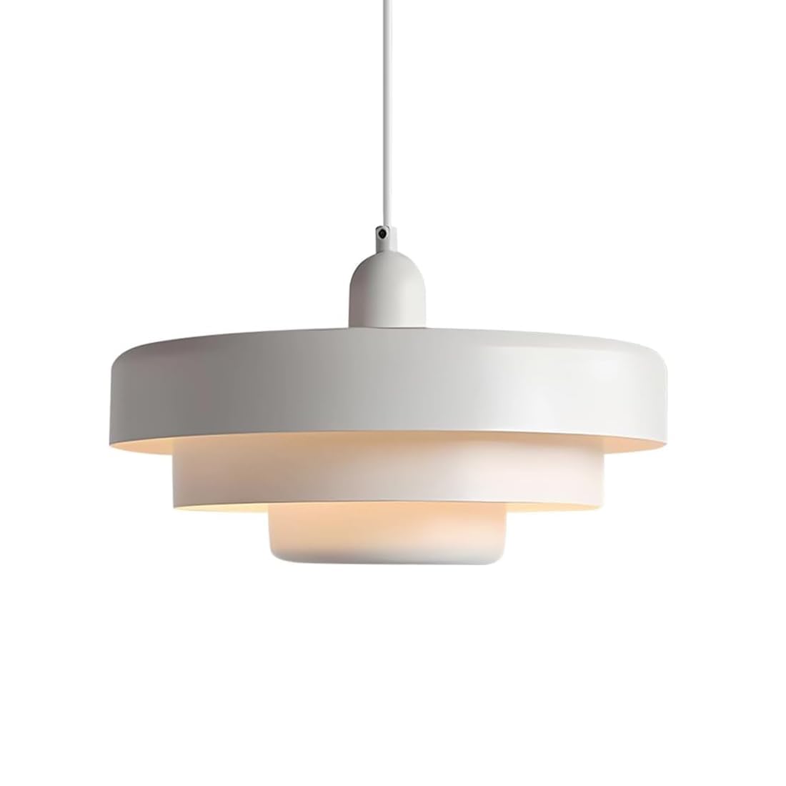 (Y)13.8 Inch Pendant Light White Mid Century Modern Pendant Ceiling Light Strip 3 Tier Metal Shade, Adjustable Scandinavian Pendant Light for Dining Room Living Room Hallway