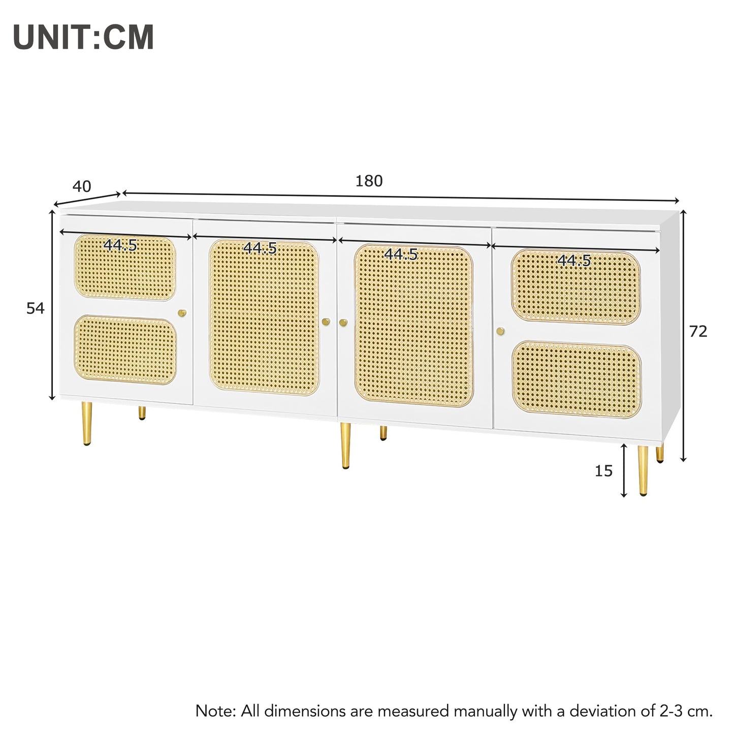 Elegant White Rattan TV Cabinet - 180x40x72 cm with Storage and Cable Management