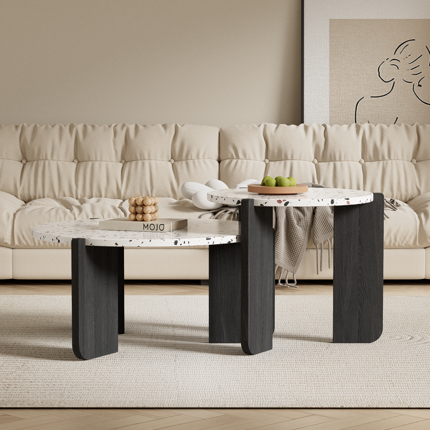 Modern Duo-Assembled Coffee and Side Table Set for Living Room and Balcony