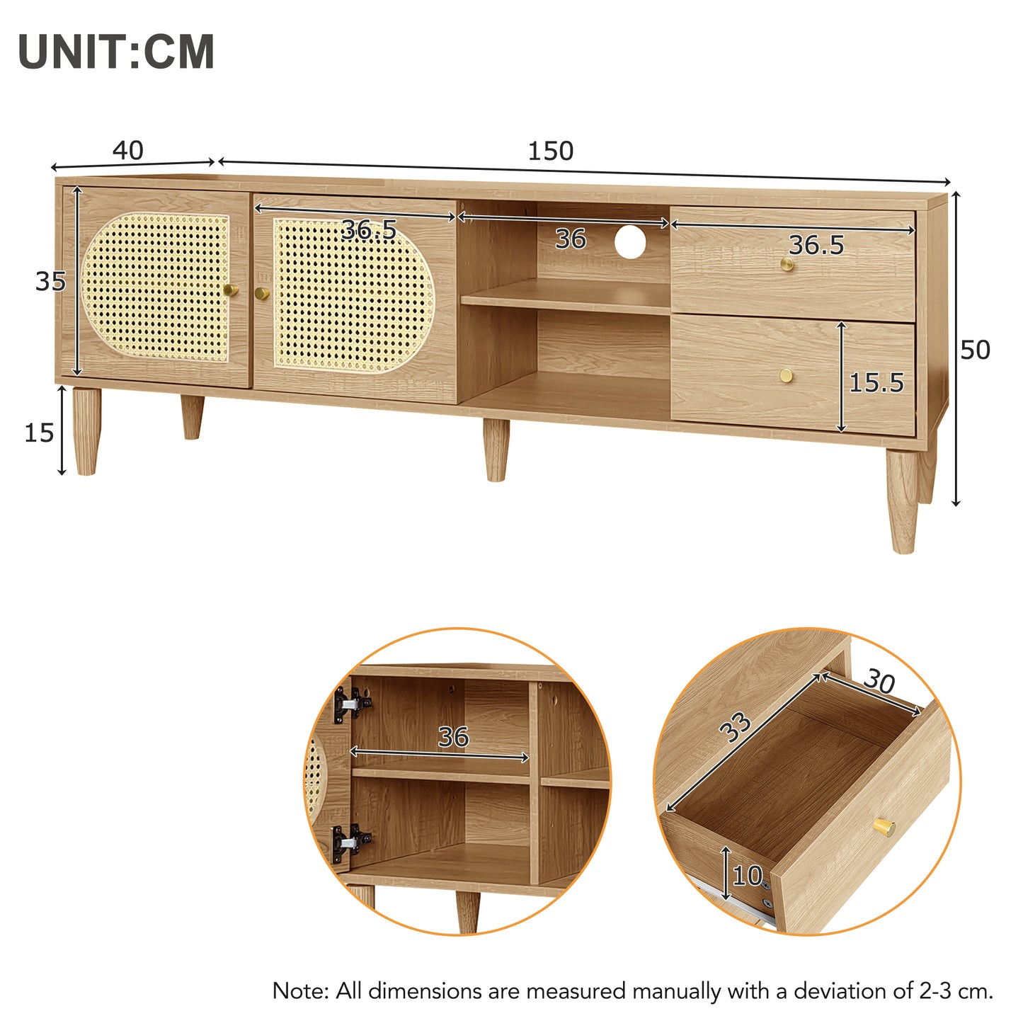 150cm Rattan TV Cabinet with Adjustable Shelf for 60 inches TVs