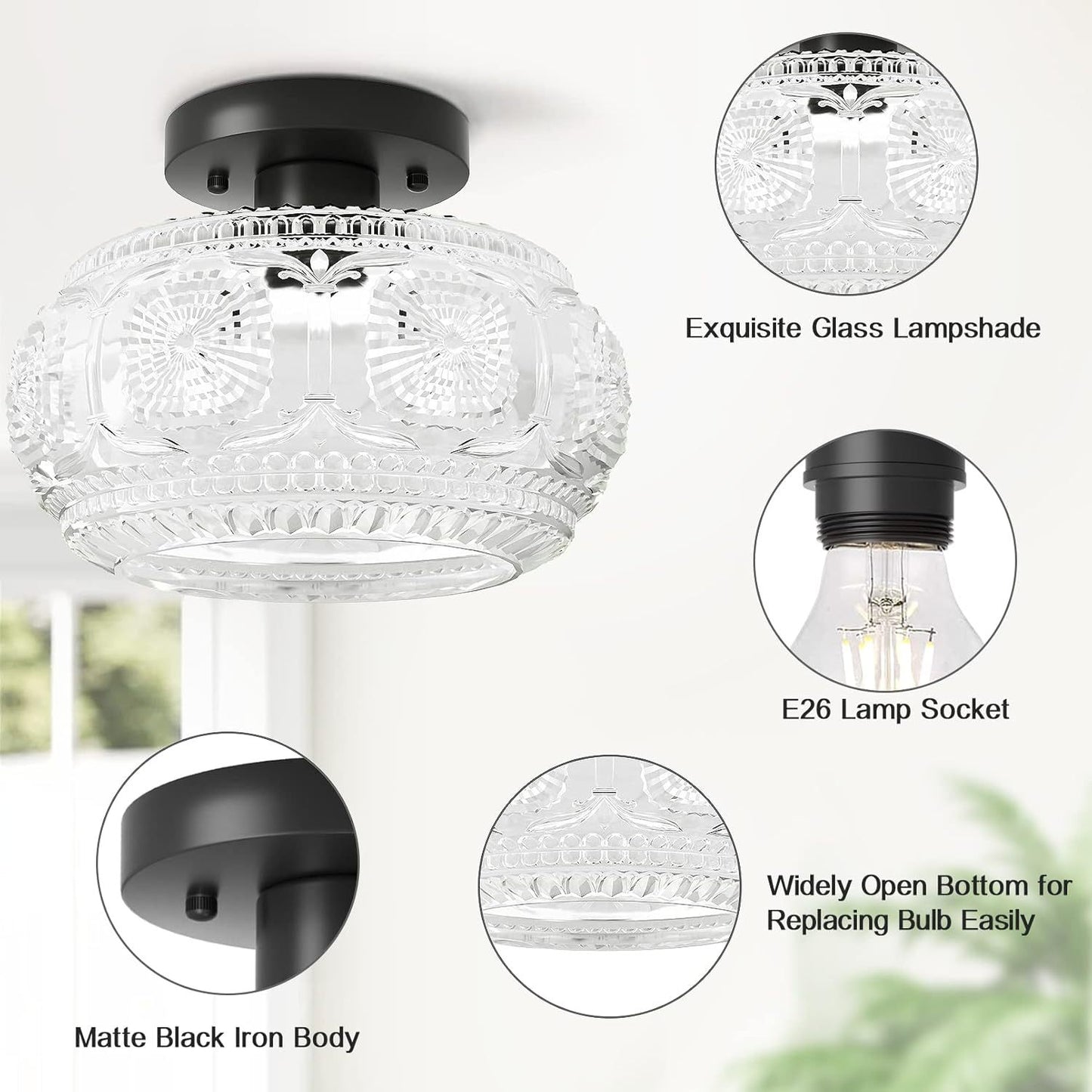 (Y)Semi recessed ceiling light, glass ceiling light fixture, gold modern lighting suitable for hallway kitchen bedroom, bulb not included