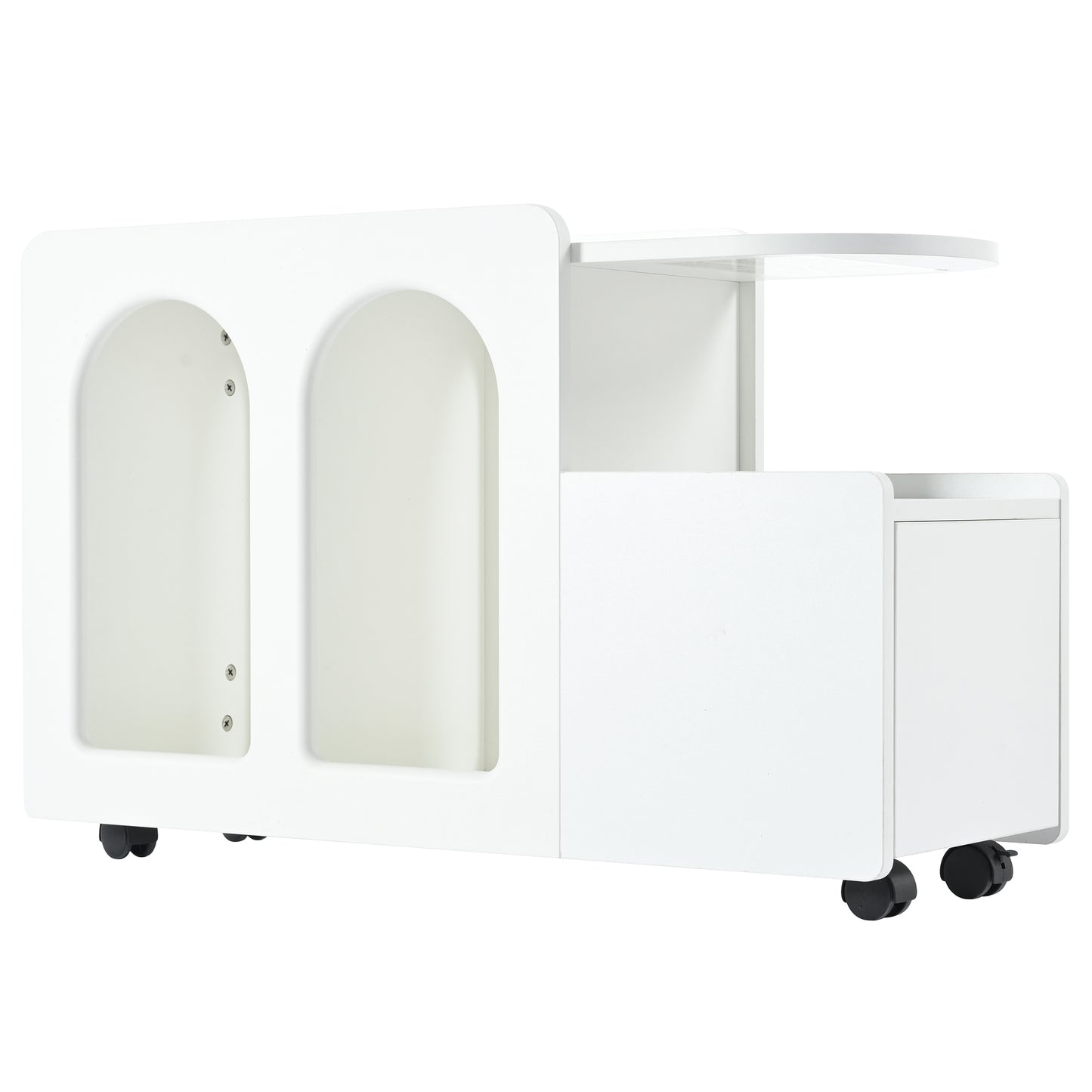 Creamy White Mobile Side Cabinet - Versatile Storage Trolley for Home