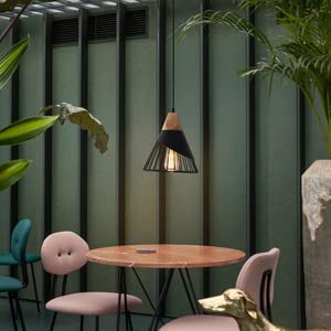 (Y)9.44 Inch Kitchen Island Modern Black Pendant Light, Adjustable Wooden Pendant Light Fixture, Industrial Pendant Lighting for Dining Room, Living Room, Bedroom, Hallway, Kitchen, Bar