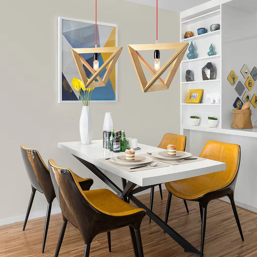 (Z)Nordic Wooden Pendant Lights Triangle Pendant Lights Living Room Bedroom Kitchen Hanging Lamps Home Decor