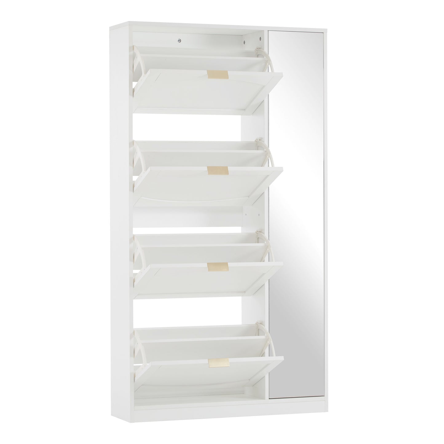 Modern White Shoe Cabinet with Mirror and Foldable Storage - Ideal for Hallway