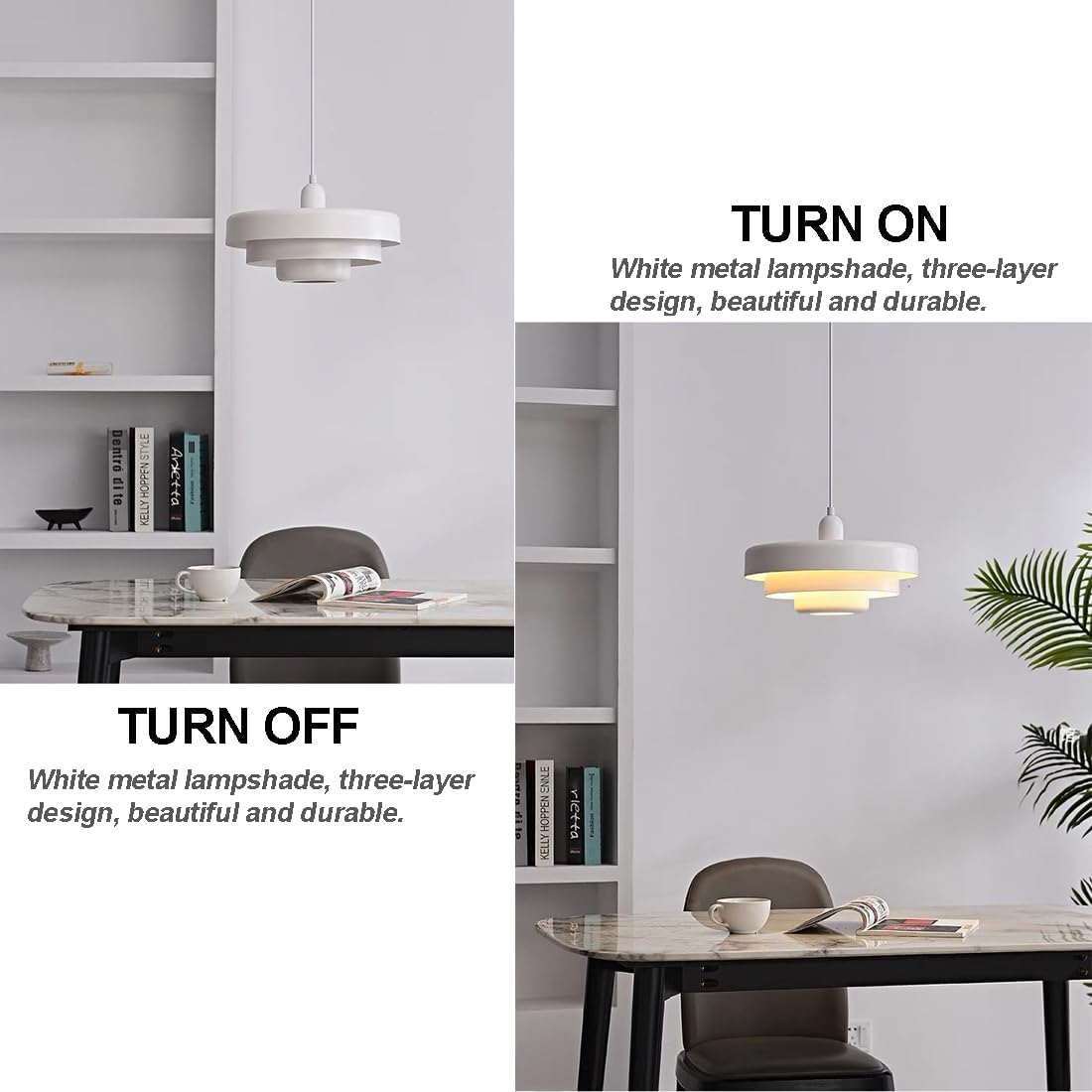 (Y)13.8 Inch Pendant Light White Mid Century Modern Pendant Ceiling Light Strip 3 Tier Metal Shade, Adjustable Scandinavian Pendant Light for Dining Room Living Room Hallway