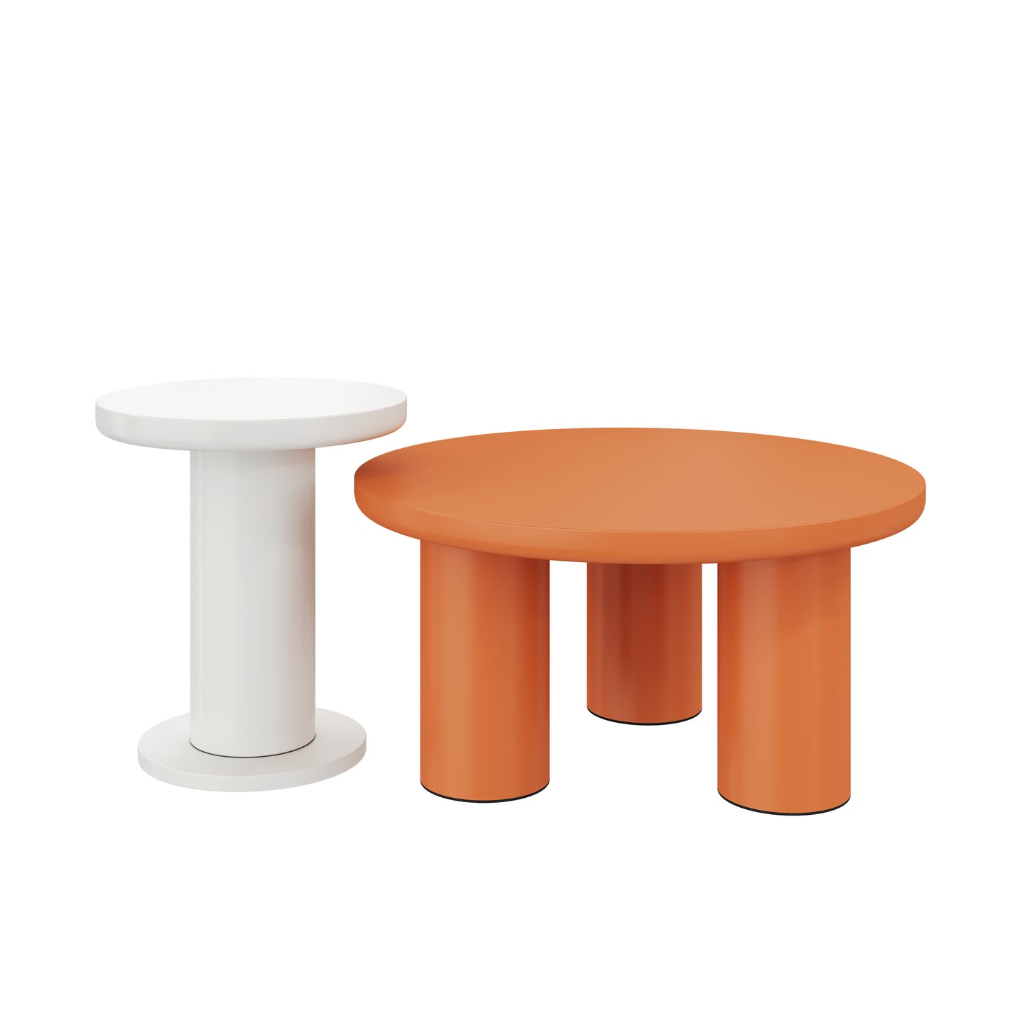 Stylish Round Coffee Table Set-White,Orange with Cream Accents