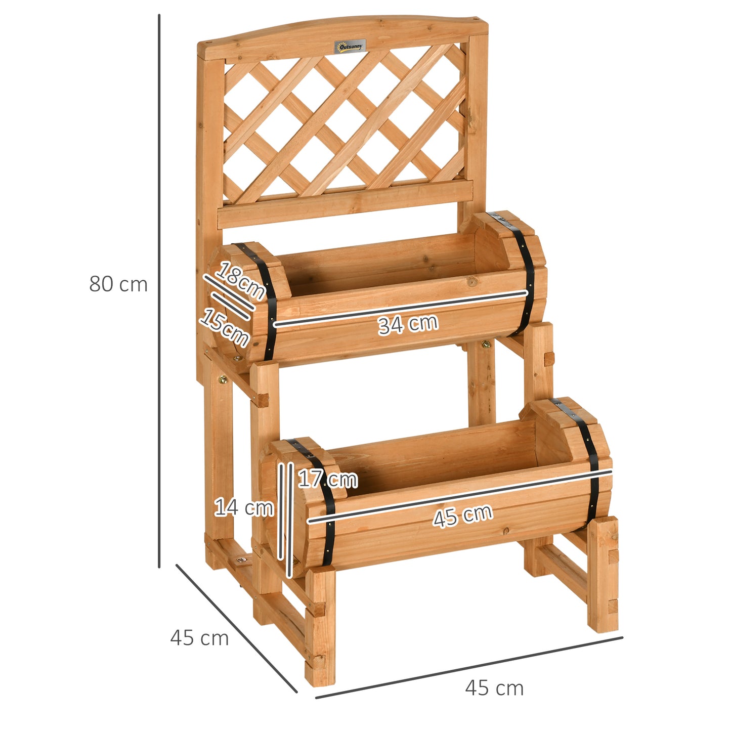 Raised bed wooden flower box with trellis 45 x 45 x 80 cm rustic design for garden terrace balcony yellow vegetable patch