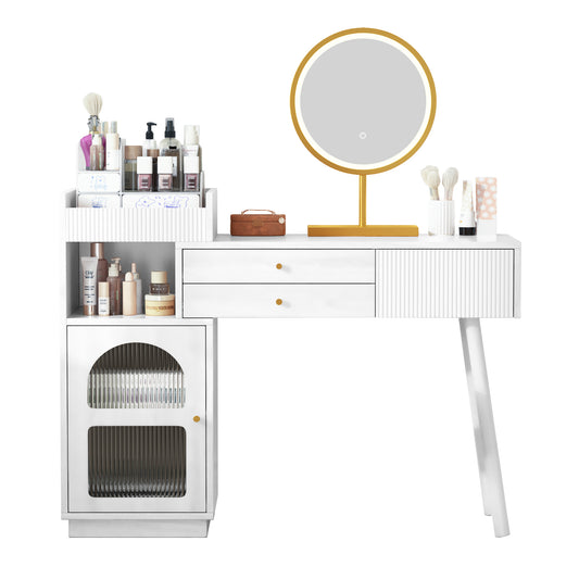 Elegant Vanity Table Set with 3-Color LED Mirror, 3-Drawer Wooden Dressing Table - 120x90x40 cm