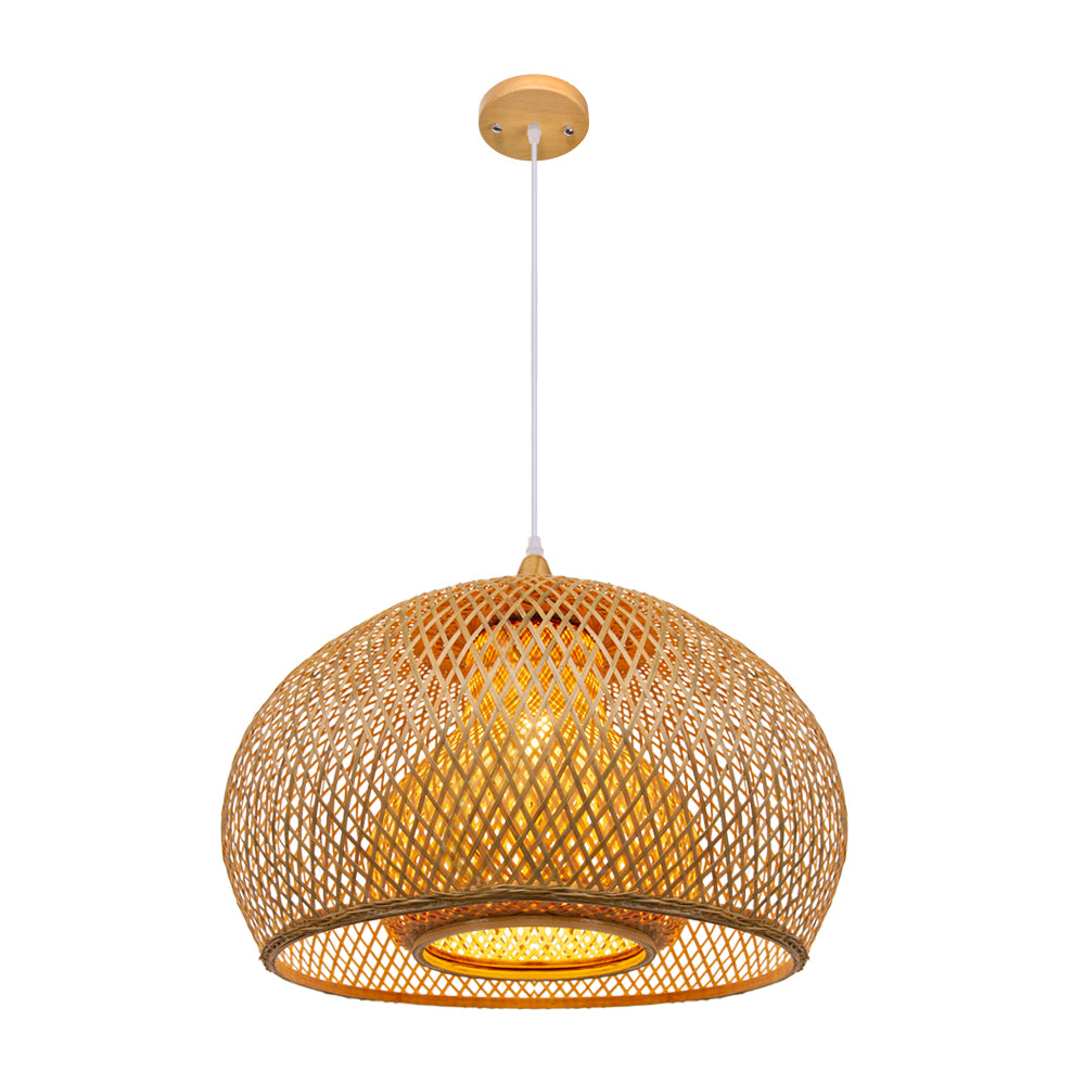 (M)Bamboo Pendant Ligting Dome Hand-Woven E26 Sigle Transitional Minimalist Boho Hanging Light for Dining Room Restaurant Hallway