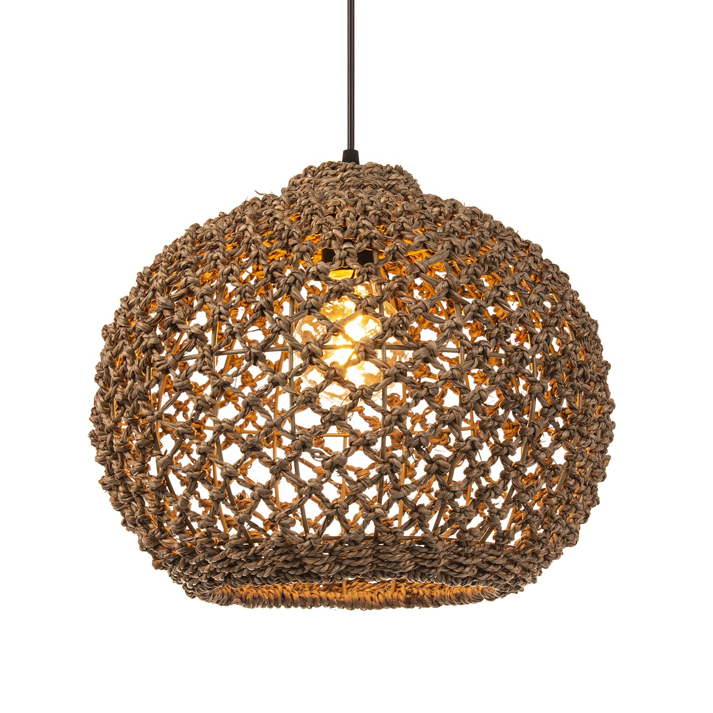 Ceiling Hanging Fixture Natural Seagrass Pendant Lighting Rattan Single Light Weaving Lampshade for Restaurant Bar