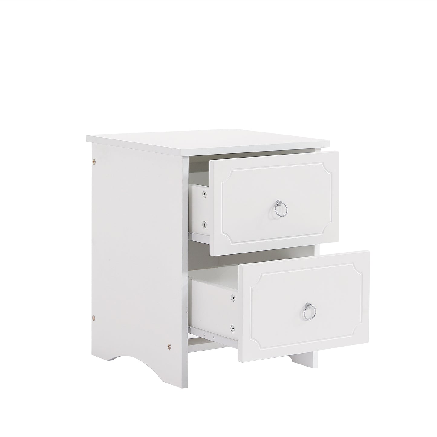 White 2-Drawer Bedside Table with Silent Glides and Embossed Edge