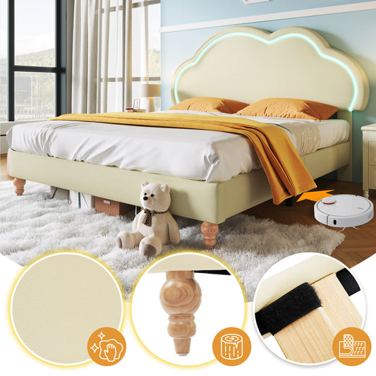 (Z)LED Children's Bed Combo 160x200cm Cream - Upholstered bed with adjustable headboard