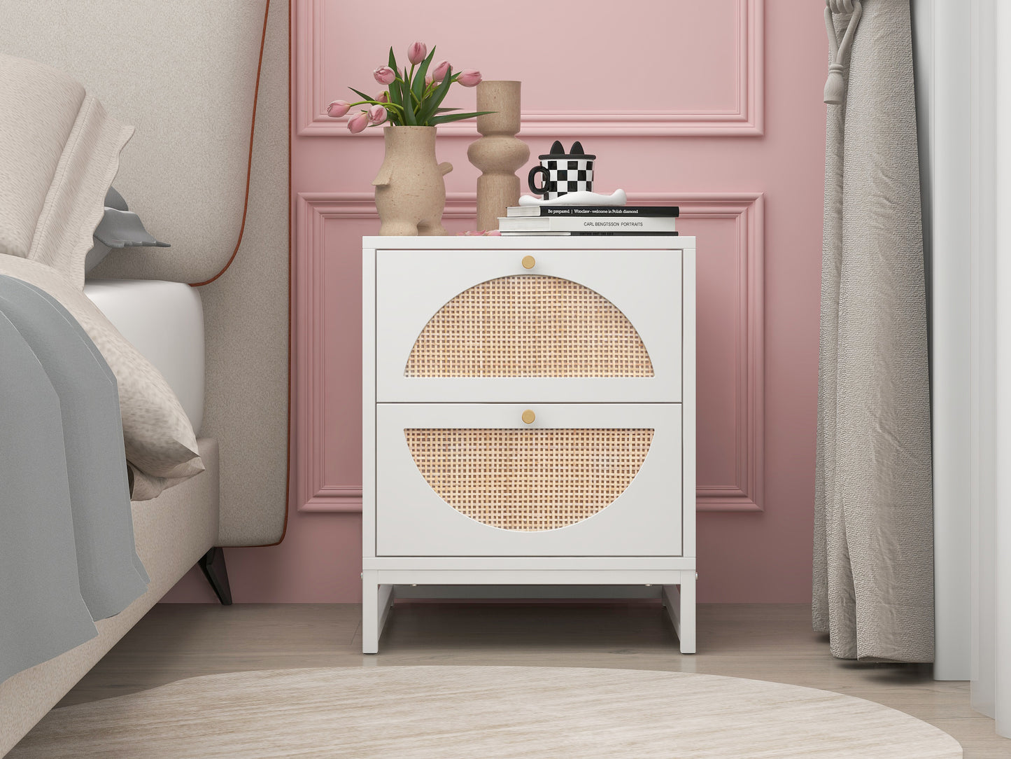 Versatile Bedside Table-Two Drawers, Semi-Circular Symmetry  Customizable