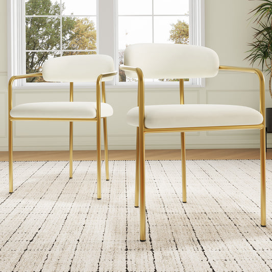 Modern Velvet Dining Chairs (2 Pieces) with Gold Plated Iron Legs, Ergonomic Design, Luxury Ring Frame