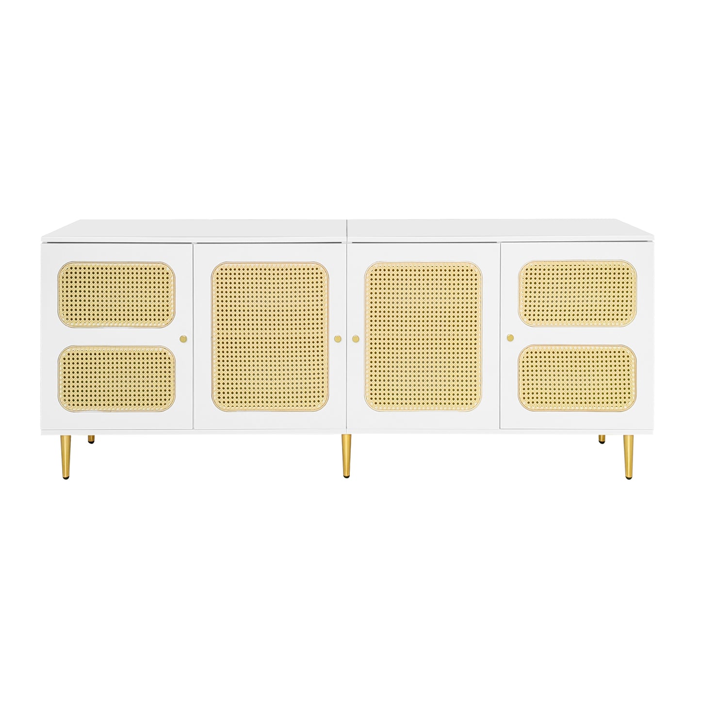 Elegant White Rattan TV Cabinet - 180x40x72 cm with Storage and Cable Management